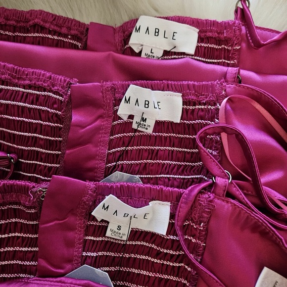 NWT MABLE BRAND Magenta Fuchsia -2 piece skirt w crop top -sz XS S M satin set - Picture 9 of 16